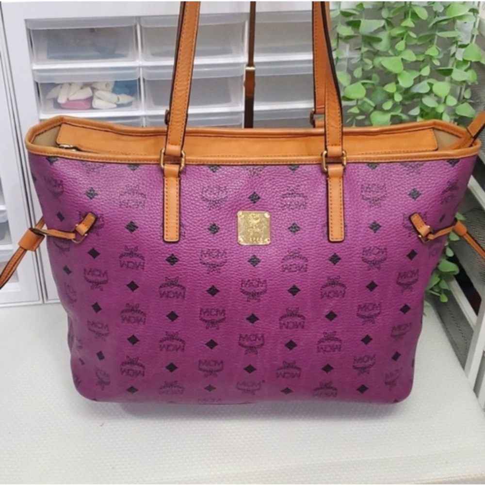 MCM Only Used Once! Custom Made Purple and Tan Monogram Tote Bag
